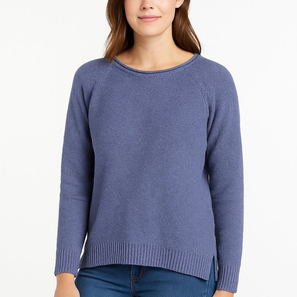 L.L. Bean Women’s 100% Cotton Crewneck Sweater Blue Size L Petite